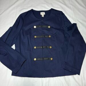 Chico's Navy Blue Military Style Gold Button Jacket Short Size 3 Pointe Knit